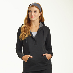 J America Ladies' Colorblock Cosmic Hoodie - Charcoal Fleck With Thumb Holes, S-3XL