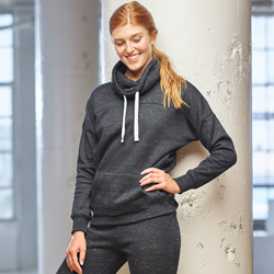 J America Ladies' Melange Scuba Neck Sweatshirt - White/Black Striped, Cotton/Poly Fleece, Size Large